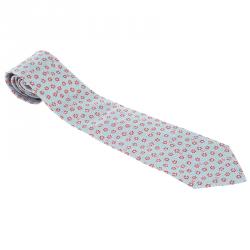 Pre Owned Chanel Light Blue Floral and Logo Woven Textured Silk Tie