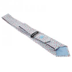 Pre Owned Chanel Light Blue Floral and Logo Woven Textured Silk Tie