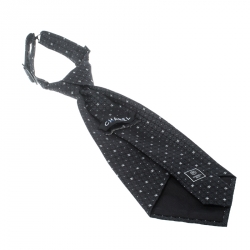 Chanel Black Logo Silk Jacquard Adjustable Short Traditional Tie