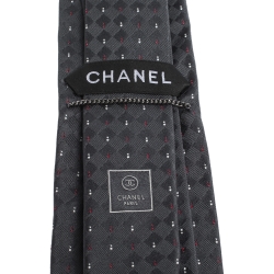 Chanel Black Dot Pattern Checked Silk Tie