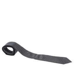 Chanel Black Dot Pattern Checked Silk Tie