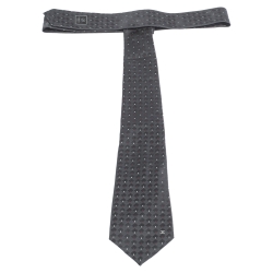 Chanel Black Dot Pattern Checked Silk Tie