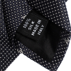 Pre Owned Chanel Navy Blue Micro Dot Logo Pattern Skinny Silk Tie