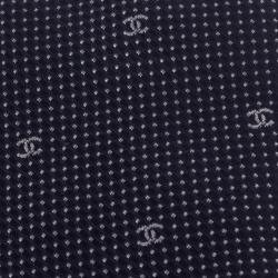 Pre Owned Chanel Navy Blue Micro Dot Logo Pattern Skinny Silk Tie