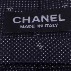 Pre Owned Chanel Navy Blue Micro Dot Logo Pattern Skinny Silk Tie
