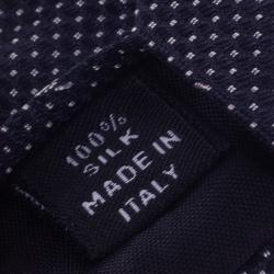 Pre Owned Chanel Navy Blue Micro Dot Logo Pattern Skinny Silk Tie