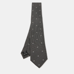 Pre Owned Chanel Black CC Print Silk Skinny Tie