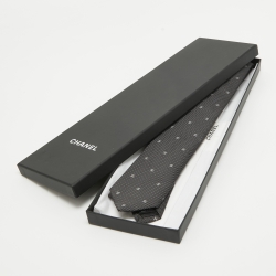 Pre Owned Chanel Black CC Print Silk Skinny Tie