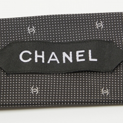 Pre Owned Chanel Black CC Print Silk Skinny Tie