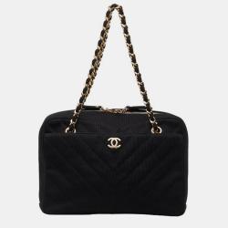 Chanel Black Jersey CC Chevron Pocket Camera Bag