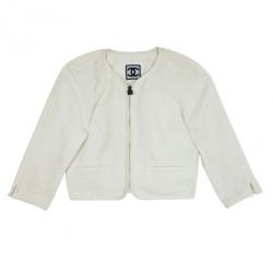 Pre Owned Chanel Cream Cotton Textured Jacket M