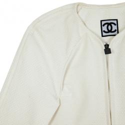 Pre Owned Chanel Cream Cotton Textured Jacket M