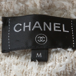 Chanel Cream & Blue Cotton-Silk Blend Knitted Boucle Finish Varsity Sweater M
