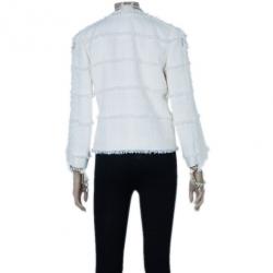 Pre Owned Chanel Ivory Tweed Lace/Pearl Trimmed Jacket M