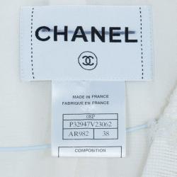 Pre Owned Chanel Ivory Tweed Lace/Pearl Trimmed Jacket M