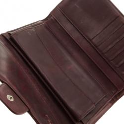 Pre Owned Chanel Dark Red Quilted Patent Classic Long Wallet