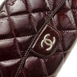 Pre Owned Chanel Dark Red Quilted Patent Classic Long Wallet