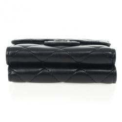 Pre Owned Chanel Black Lambskin Small Compact Wallet 