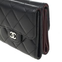 Pre Owned Chanel Black Lambskin Small Compact Wallet 