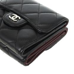 Pre Owned Chanel Black Lambskin Small Compact Wallet 