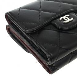 Pre Owned Chanel Black Lambskin Small Compact Wallet 