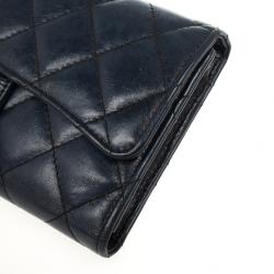 Pre Owned Chanel Blue Quilted Lambskin Leather Long Flap Wallet