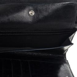 Pre Owned Chanel Blue Quilted Lambskin Leather Long Flap Wallet