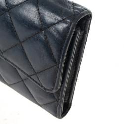 Pre Owned Chanel Blue Quilted Lambskin Leather Long Flap Wallet