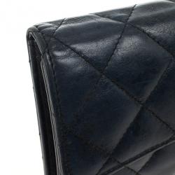 Pre Owned Chanel Blue Quilted Lambskin Leather Long Flap Wallet