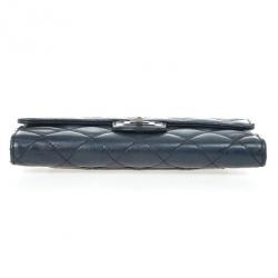 Pre Owned Chanel Blue Quilted Lambskin Leather Long Flap Wallet