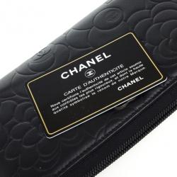 Pre Owned Chanel Black Leather Camelia Zip Wallet