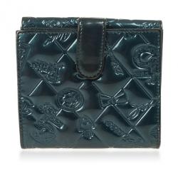 Pre Owned Chanel Teal Patent Symbols Lucky Charm Compact Wallet