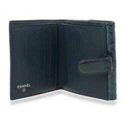 Pre Owned Chanel Teal Patent Symbols Lucky Charm Compact Wallet