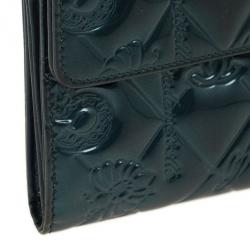 Pre Owned Chanel Teal Patent Symbols Lucky Charm Compact Wallet
