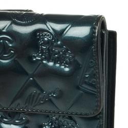 Pre Owned Chanel Teal Patent Symbols Lucky Charm Compact Wallet
