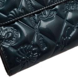 Pre Owned Chanel Teal Patent Symbols Lucky Charm Compact Wallet