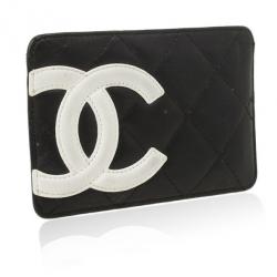 Pre Owned Chanel Black Lambskin Cambon Quilted Leather Card Holder