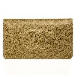 Pre Owned Chanel Bronze Caviar Leather CC Bifold Wallet