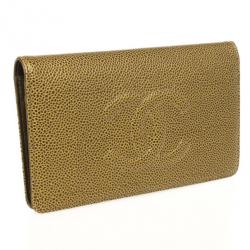 Pre Owned Chanel Bronze Caviar Leather CC Bifold Wallet