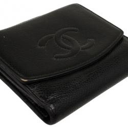 Pre Owned Chanel Black Caviar Compact CC Wallet 