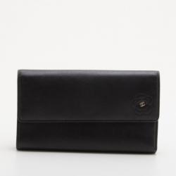 Pre Owned Chanel Black Leather CC Camelia Flap Wallet