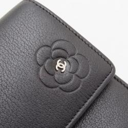 Pre Owned Chanel Black Leather CC Camelia Flap Wallet