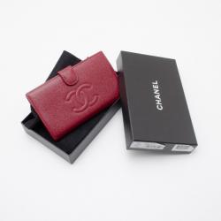 Pre Owned Chanel Red Classic Caviar French Purse Wallet