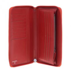 مملوكة مسبقًا Chanel Red Caviar Leather Continental Zip Around Wallet