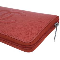 مملوكة مسبقًا Chanel Red Caviar Leather Continental Zip Around Wallet