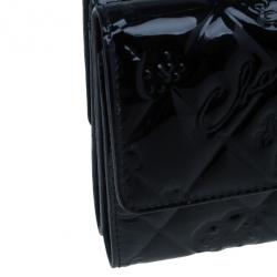 Chanel Black Patent Leather Lucky Charm Symbols Compact Wallet