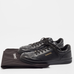 Chanel Black Leather Low Top Sneakers Size 45