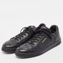 Chanel Black Leather Low Top Sneakers Size 45