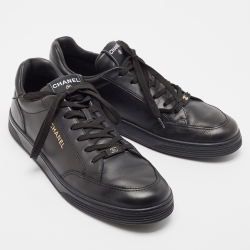 Chanel Black Leather Low Top Sneakers Size 45