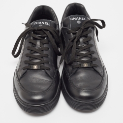 Chanel Black Leather Low Top Sneakers Size 45